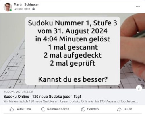 Sudoku Wettbewerb auf facebook geteilt
